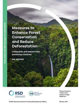 Measures to Enhance Forest Conservation and Reduce Deforestation report cover showing a forest with a waterfall under a grey sky.