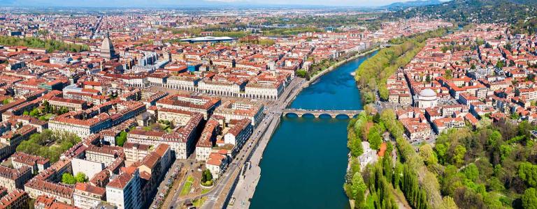 Aerial view of the city of Turin, Italy.