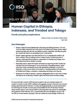 Human Capital in Ethiopia, Indonesia, and Trinidad and Tobago brief cover showing students giving a presentation.
