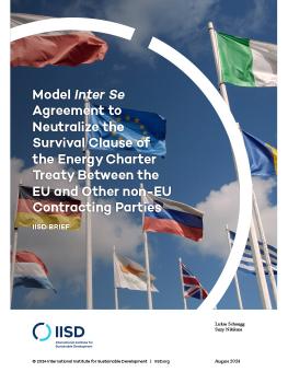 Model Inter Se Agreement to Neutralize the Survival Clause of the Energy Charter Treaty Between the EU and Other non-EU Contracting Parties brief cover showing European Union flags flying in the wind.