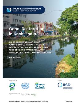 Canal Restoration in Kochi, India, report cover showing buildings along a canal in India.