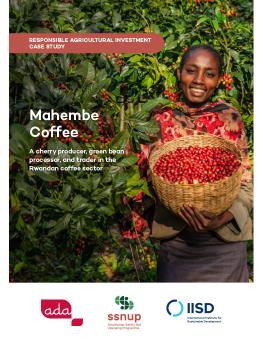 Mahembe Coffee: A cherry producer, green bean processor, and trader in the Rwandan coffee sector report cover showing a woman collecting coffee cherries.