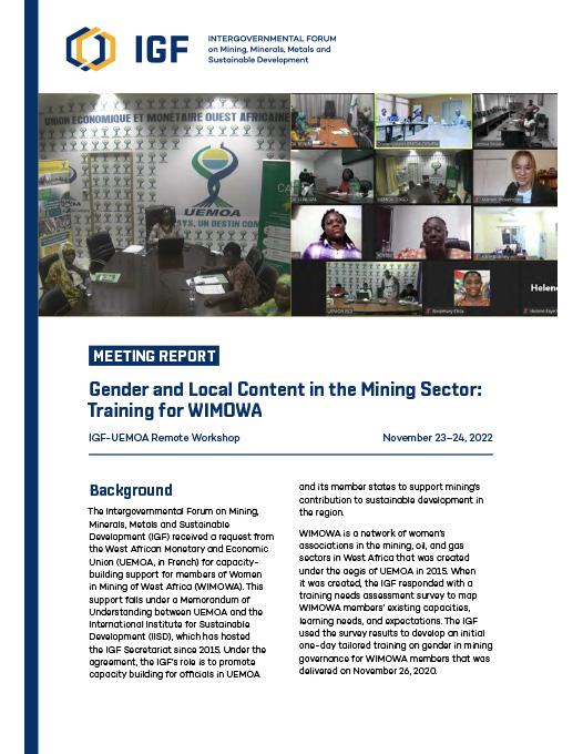 Gender And Local Content In The Mining Sector: Training For WIMOWA ...