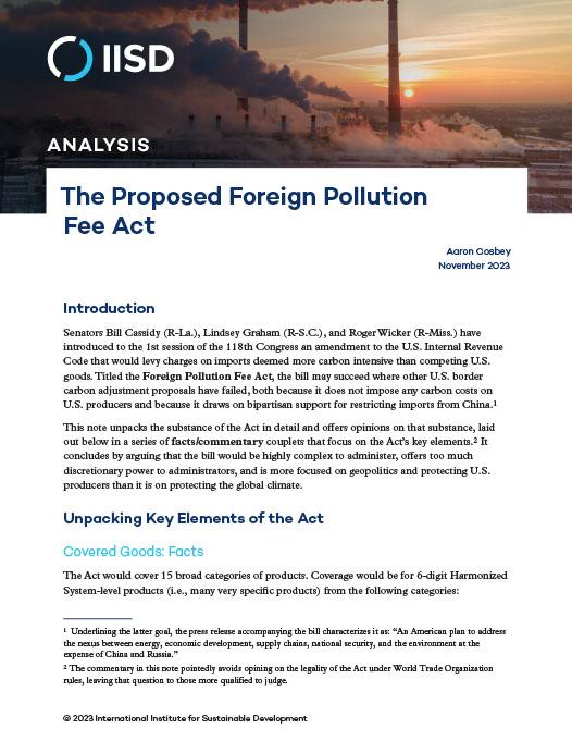 The Proposed Foreign Pollution Fee Act International Institute for