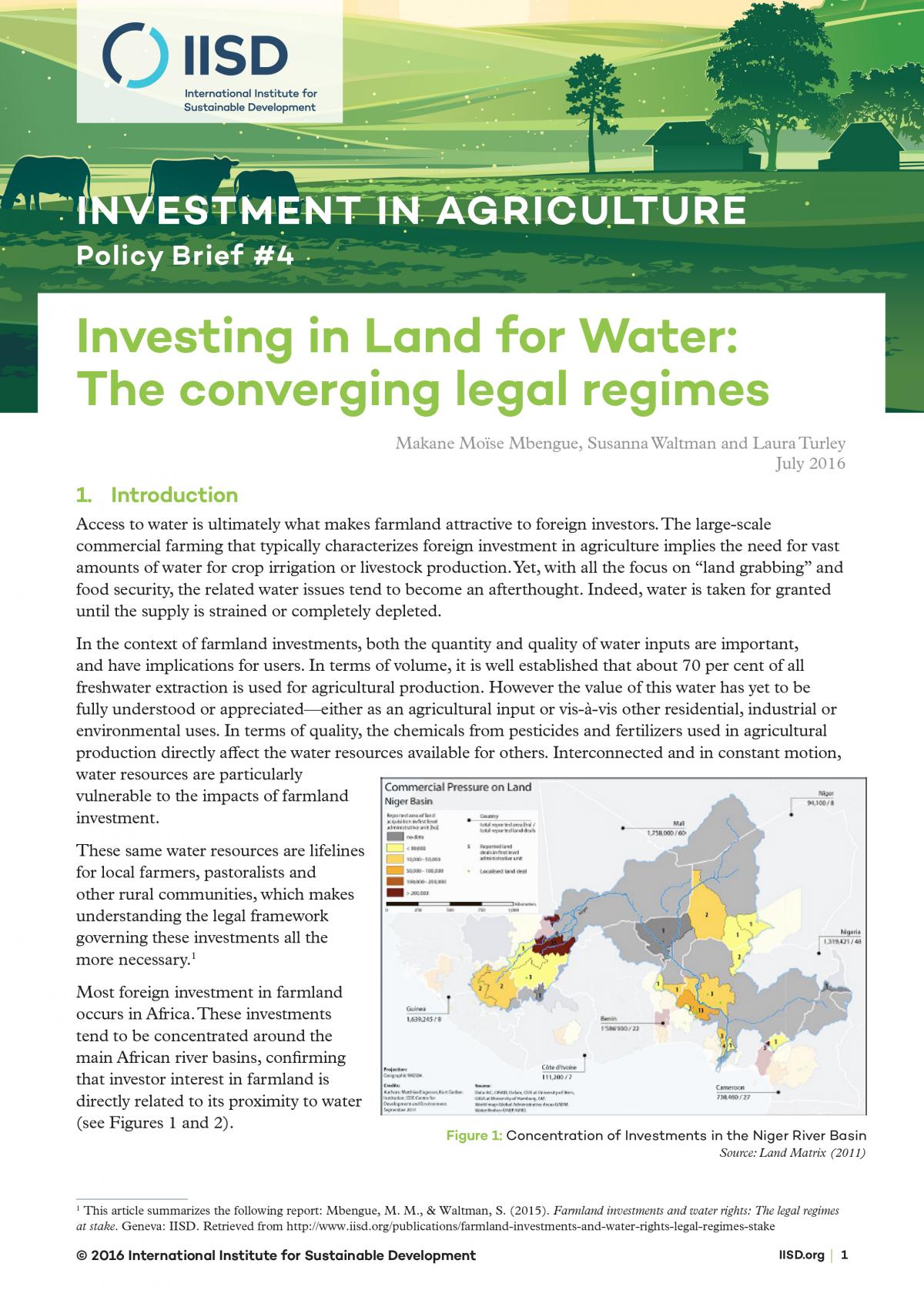 Investing in Land for Water: The converging legal regimes Policy Brief ...