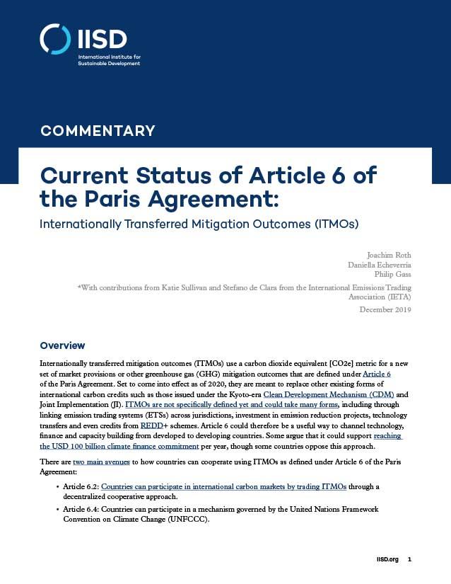 Current Status Of Article 6 Of The Paris Agreement: Internationally ...