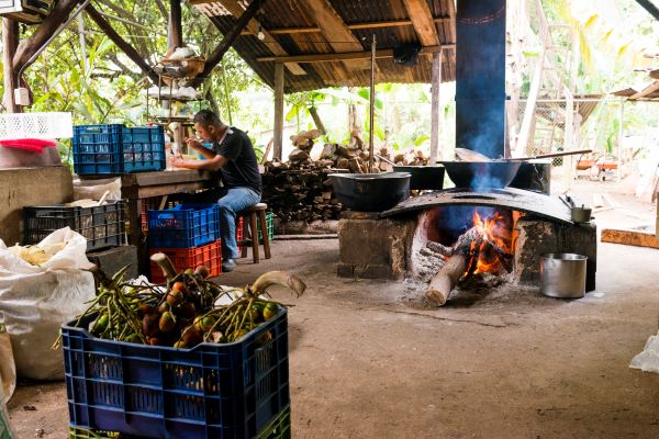 A roadside market in Costa Rica with an outdoor fireplace
