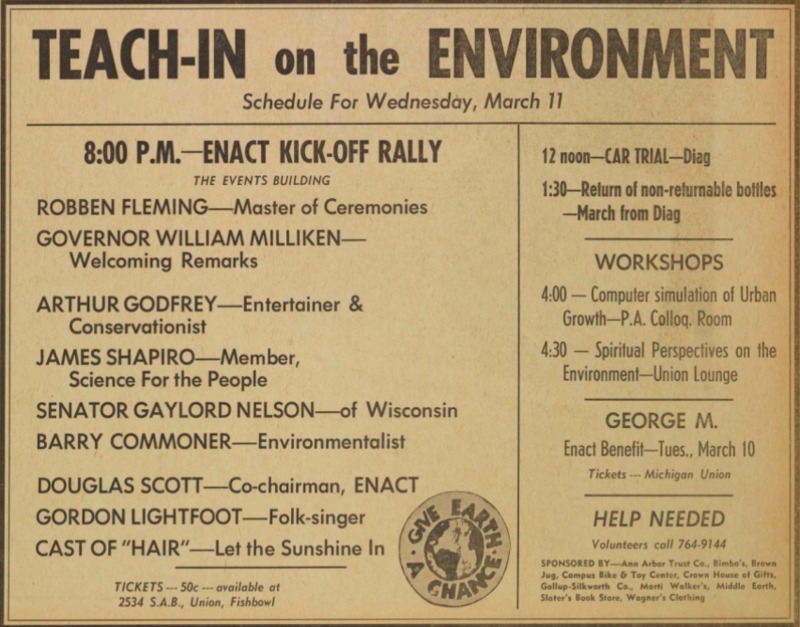 An advertisement from 1970 for Earth Day or a "Teach In for the Environment"