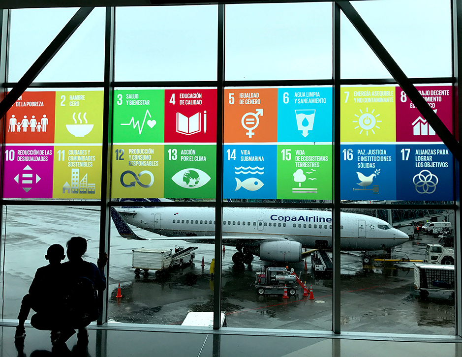 SDG symbols in an airport